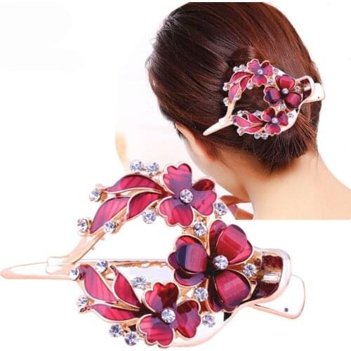 Haimeikang Female Colorful Flower Hollow Heart Hair Clip Barrette Hair Accessories Women Fashion Rhinestone Hairpin Headwear
