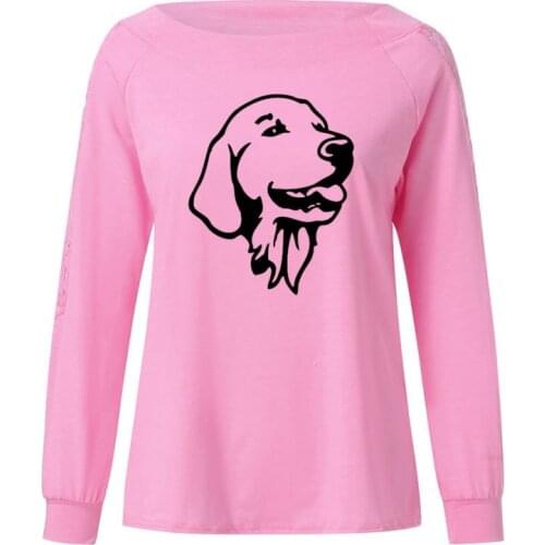 Golden Retriever Head Portrait Dog Pet Print T Shirt Funny Teeshirt Women Clothing Casual Long Sleeve Large Size Loose Lace Tops