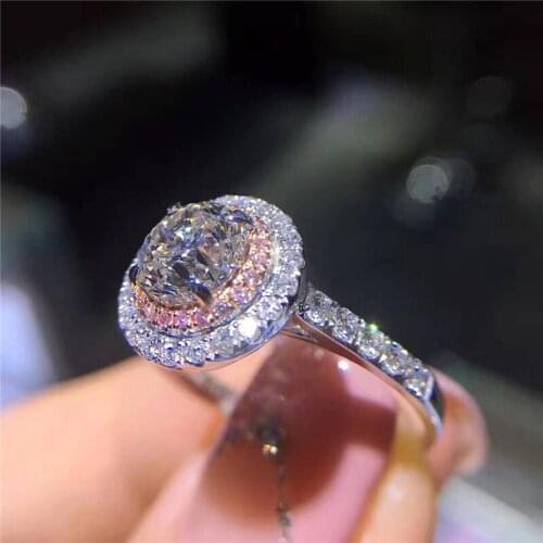 Drop shipping 925 sterling Silver Rings For Women,s925 silver round pink & clear CZ Wedding Rings Fashion Jewelry Big Promotion