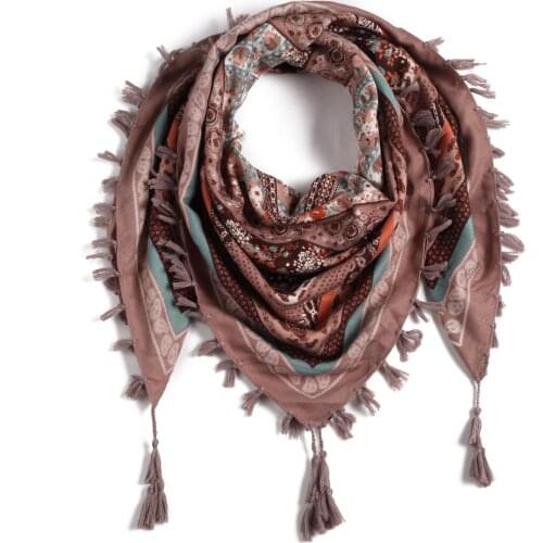 New Scarf For Women Square Tassel Lady Scarves Cotton Shawl Print Flower Wrap V9072