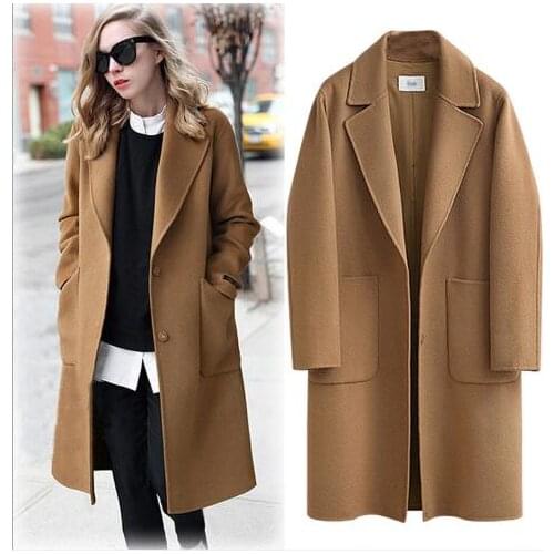 Office Lady Thickening Woolen Coat Women Fashion Casual Long Coat Turn Down Collar Outwear Warm Oversize Woolen Coat