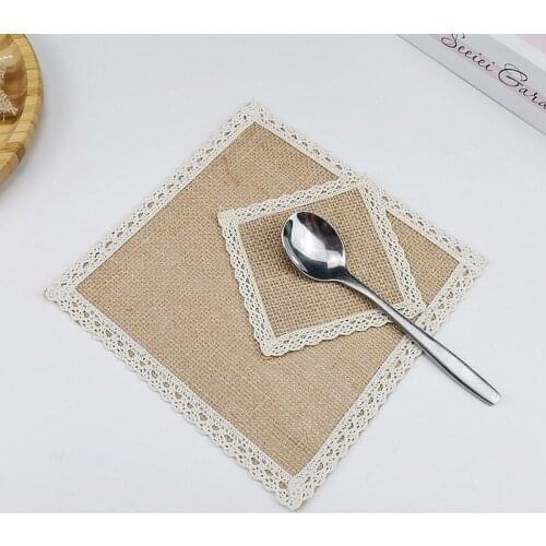 1pcs Vintage Burlap Placemats Jute Rustic Tablemats Table Decor Table Runner For Wedding Festival Party Event Decorations