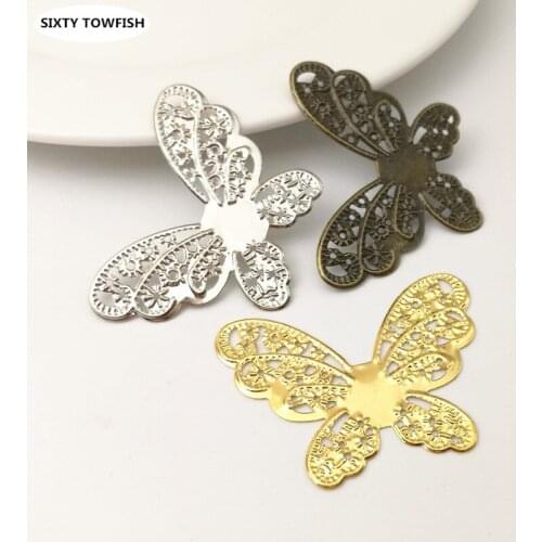 10 Pieces 42x32mm 3 Colors Metal Filigree butterfly Flower Slice Charms base Setting Jewelry DIY Components Findings