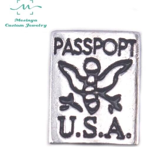 10 pcs Mesinya Silver Color New Arrival Passport Custom Floating Charms For Glass Locket