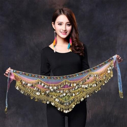 2020 New style belly dance belt newest multi-color glass silk belly dancing belt scarf crystal bellydance waist chain hip scarf