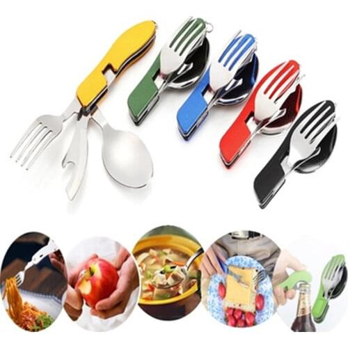4 In 1 Spork Camping Tableware Outdoor Cooking Supplies 4 In 1 Spoon Folding Pocket Picnics camping cutlery Posate Campeggio