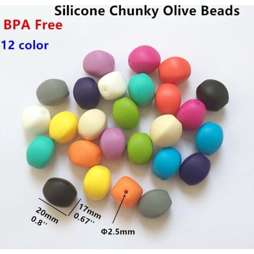 50pcs/lot BPA Free Loose Silicone Chunky Olive Teether Beads DIY Baby Bracelets Chewing Jewelry Necklace Accessories Food Grade