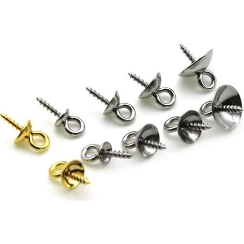 50pcs Stainless Steel Metal Tone Screw Eyes Bails Top Drilled Beads End Caps Pendant DIY Charms Connectors Jewelry Accessories