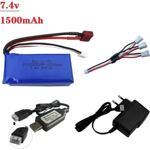 7.4V 1500mAh Battery + 7.4v Charger for A949 A959-B A969-B A979-B K929-B Remote Control Car 2s LiPo Battery for Wltoys car Parts