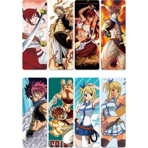 8pcs/set Anime Fairy Tail Natsu/Lucy PVC Bookmarks/Cards Cosplay Accessoriesfor Student Stationery School Supplies or Gift