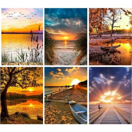 Full Square diamond embroidery 5D DIY diamond painting lake sunset landscape cross stitch rhinestone decoration inlay sale