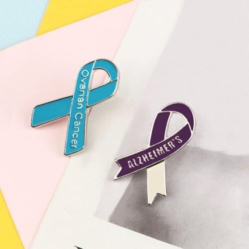 Blue Purple Ribbon Brooches Alzheimers Ovarian Cancer Awareness Charity Badges Enamel Pins Clothes Bag Lapel Button Pin Jewelry