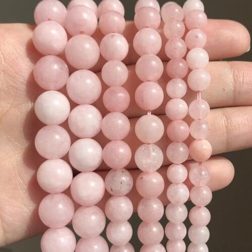 Natural Stone Pink Jades Loose Round Spacer Beads For Jewelry Making Angelite Beads DIY Bracelet Accessories 6/8/10mm 15inch
