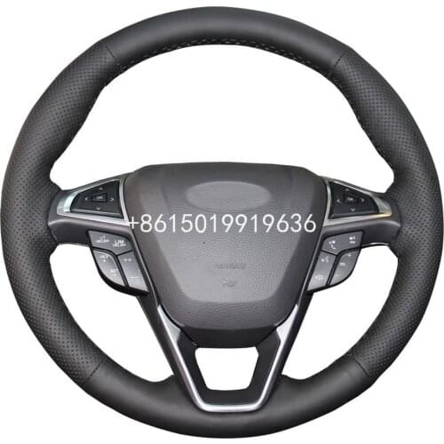 DIY Black Leather Steering Wheel Cover for 2015-17 Ford Edge 4dr SUV for 2013-18 Ford Fusion Interior Accessories