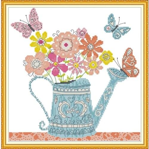 Flower Pot Cross-stitch Embroidery Flowers Aida 14ct Counted Printed Patterns 11ct Canvas for Embroidery Kit DIY Hand Needlework