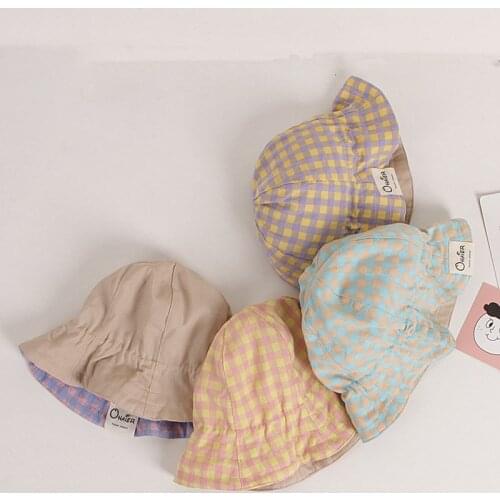 Sided-Double Childrens Cap Lattice Elastic Bucket Hat Cotton Baby Girl Baby Boy Kids Hats For Children And For Newborn Baby