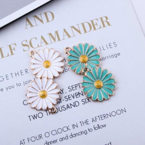 10pcs/pack Gold Color Tone Chrysanthemum Flower Shape Enamel Charms Pendant DIY Bracelets Accessories Necklace DIY Craft