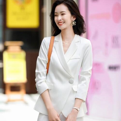 IZICFLY Autumn Spring 2021 New Style White Slim Trouser And Blazer Work Business Office 2 Piece Set Women Pant Suit