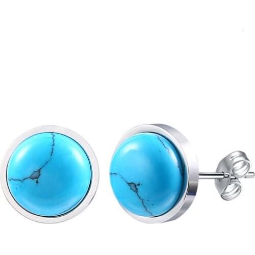 Jingyang Blu e Stone Lastra Color of Turkish Earrings with pin in Stainless Steel For Men and Women
