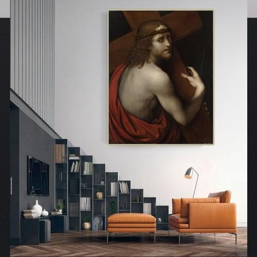 Citon Leonardo da Vinci《Christ carrying his cross》Canvas Art Oil Painting Artwork Poster Picture Wall Decor Home Decoration