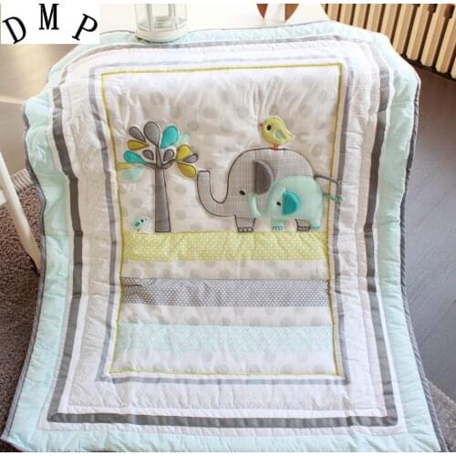 7PCS Elephant Baby Cot Bedding Set Cotton Kids Bedding Set Baby Crib Set tour de lit bébé (4bumper+duvet+bed cover+bed skirt)