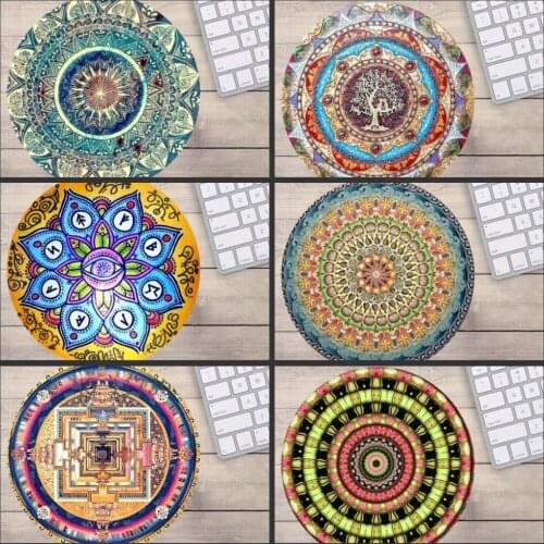 Mairuige Custom Support Designed Mouse Pad With Mandala Pattern Fashion Design Circular Mousepad With Rubber 20cm by Mouse Pads