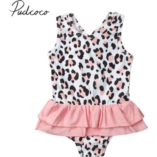 Summer Swimsuit Infant Baby Girls Toddler Kids Leopard Swimwear Swimsuit Bikini Set Bathing One Piece Tankini Cross 1-6T