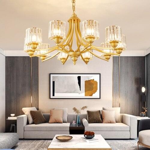 American Crystal Chandelier Living Room Lamp Simple Atmosphere Fashion Nordic Bedroom Study Wrought Iron Restaurant Hotel Lamps