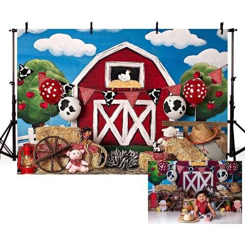 Mehofond Rural Farm Backdrop Red Barn Animals Sky Baby Birthday Party Photography Background Photo Studio Photocall Decoration