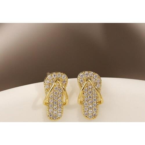 Cute Bride Zircon Stone Wedding Earrings Charm Gold Color Flip Flop Earrings Luxury Female White Crystal Stud Earrings For Women