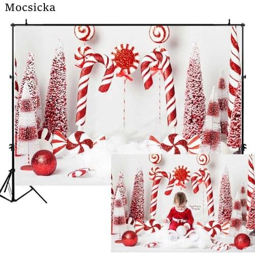Mocsicka Christmas Backdrop Candy Cane Newborn Photography Props Child Birthday Photo Background Cake Smash Backdrops Photocall