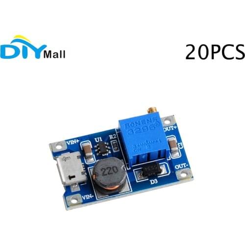 20pcs MT3608 DC-DC Step Up Converter Booster Power Supply Module Micro USB Interface MAX ausgang 28V 2A