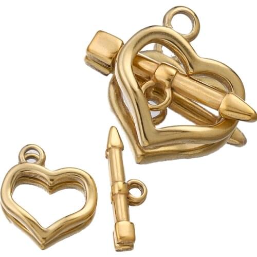 4 Sets Gold Stainless Steel Heart OT Clasps Hook Toggle Clasps Connectors for Bracelet Necklace DIY Jewelry Making Supplies