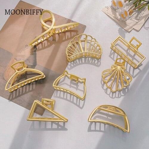 2021 New Retro Metal Geometric Shark Clip Hollow Flowers Catch Clip Hair Accessories Large Bath Hairpins for Women Girls