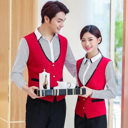 Hotel Work Clothes Waitress Womens Hot Pot Uniform Jacket Restaurant Coffee Fast Food Shop Long-sleeved Waiter Overalls H2399