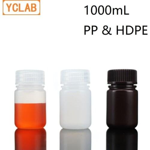 YCLAB 1000mL Reagent Bottle PP & HDPE Plastic Low-High Temperature Acid-Base Resistance Milky White Translucent Brown Labware