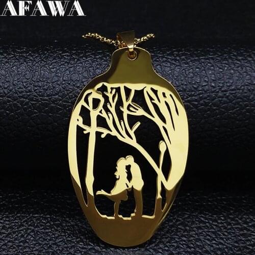 Couple Stainless Steel Necklace for Women Gold Color Love Pendant Necklaces Jewelry colgantes mujer Valentines Day Gift N515S01