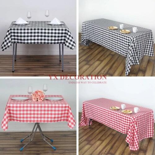 100% Poly Rectangle Tablecloth White Black Red Checkered Gingham Polyester Table Cloth For Wedding Event Decoration