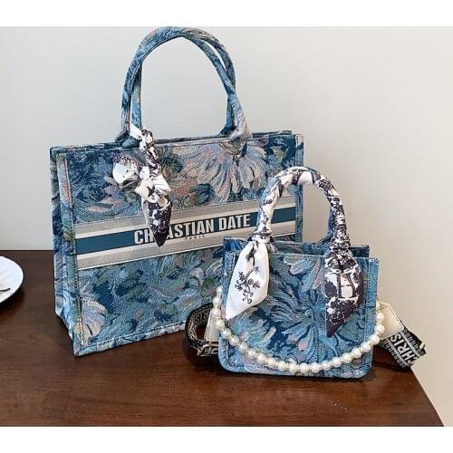 Luxury Beading Designer Shoulder Handbag for Women 2021 New Lady Fashion Trends Brand Silk Scarf Shopper Shoulder Shopping Bag