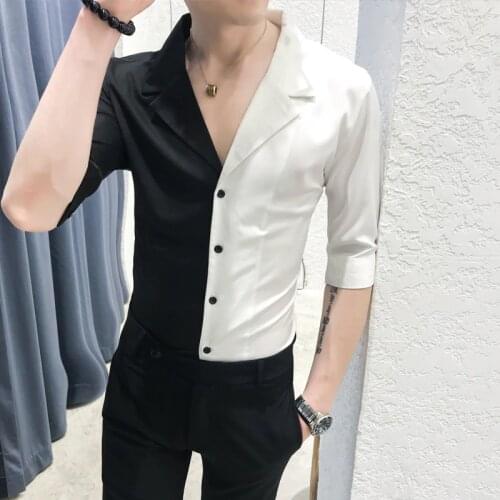 Spring and Summer Short Sleeve Five-Sleeve Shirt Middle Sleeve Shirt Mens Social Style Shirt A236-1941-P55