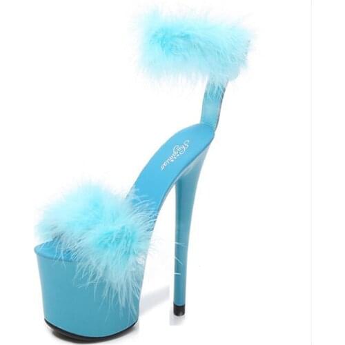 Women Sandals 20CM Thin High Heels Summer Brand Party Patent Leather Buckle Open Toed waterproof platform plush womens shoes