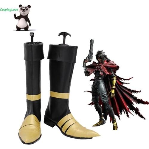 CosplayLove Final Fantasy VII Vincent Valentine Black Gold Cosplay Shoes Long Boots Leather Custom Made