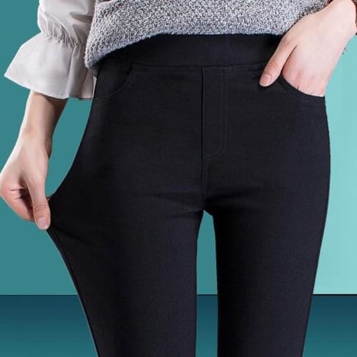Spring New Fashion Women Pencil Pants Casual Elastic Waist Skinny Trousers Plus Size Black White Stretch Pants