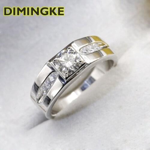 DIMINGKE Real 1CT Natural Moissanite Wide Ring For Men GRA Certificate S925 Sterling Silver Jewelry
