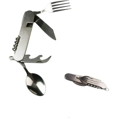 Camping Flatware Camping Utensils Cutlery Set-6 in 1 Fork/Spoon/Knife/Corkscrew Detachable Folding Stainless Steel