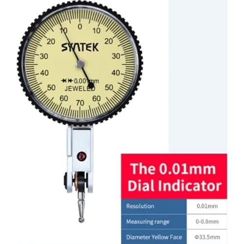 0-0.8mm Lever Indicator Analog Display Dial Lever Shockproof Test 0.01mm Dial Gauge Indicator Meter Dial Micrometer Tools 33.5