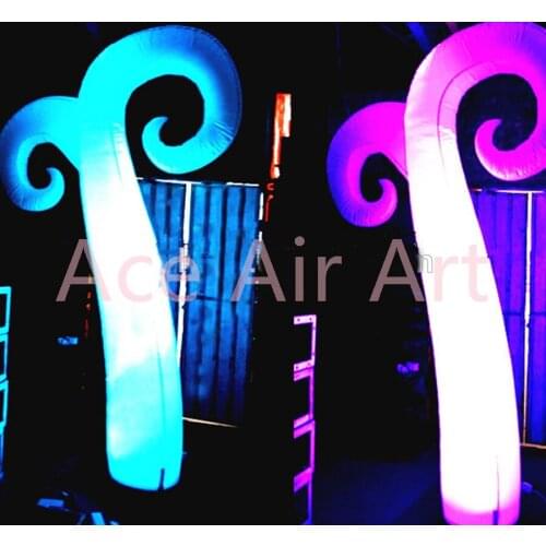 Taffeta Wedding Inflatable nice ox horn shape light night club decoration LED pillars on discount