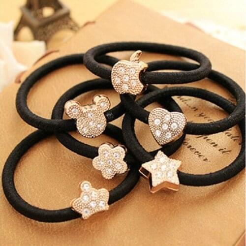 1PCS New Korean Hair Decoration Fashion Imitation Lady Wholesale with Crystal Flower Rings and High Elastic Rubber