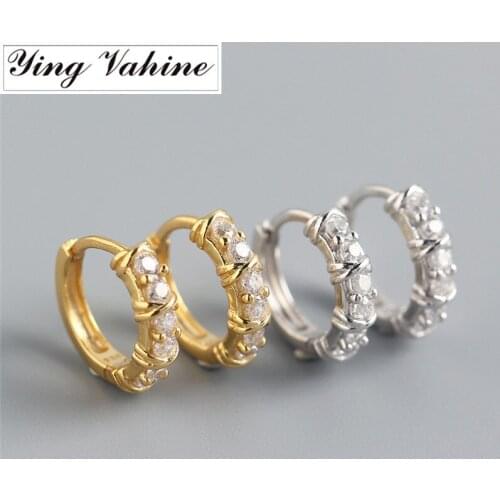 Ying Vahine New 100% 925 Sterling Silver Small Zircons Round Stud Earrings for Women