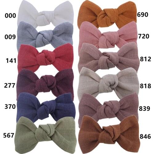 24 Pcs/Lot, 2.5" Cotton Linen Fabric Bows Hair Clips Kids Girls Cotton Hair Bow Barrettes Baby Hair Accessories